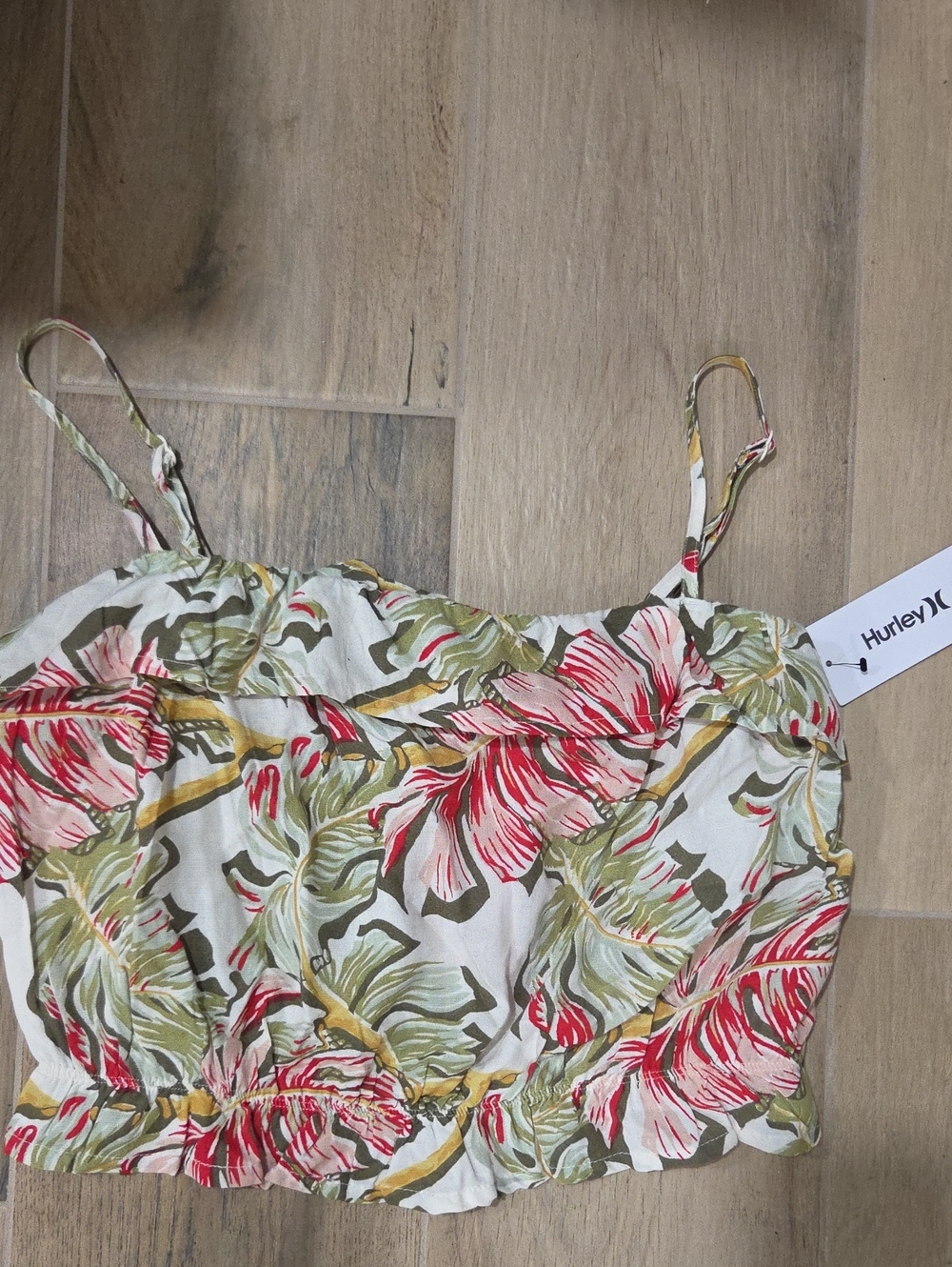 Hurley Floral Crop One-Piece in White, Green, Red and Yellow